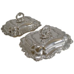 Fine Pair of Antique English Entree Dishes in Silver Plate by Walker and Hall