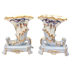 Fine Pair of Antique French Limoges Cornucopia Vases