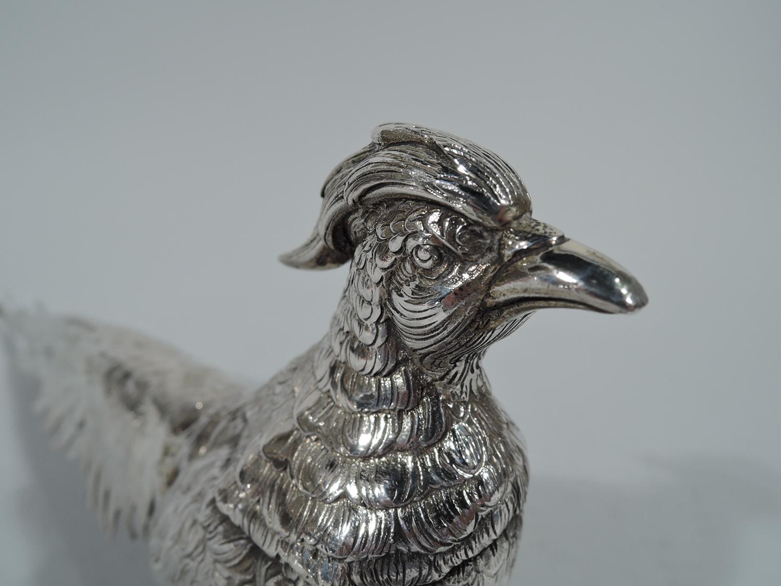 Fine Pair of Antique German Silver Strutting Pheasants In Excellent Condition In New York, NY