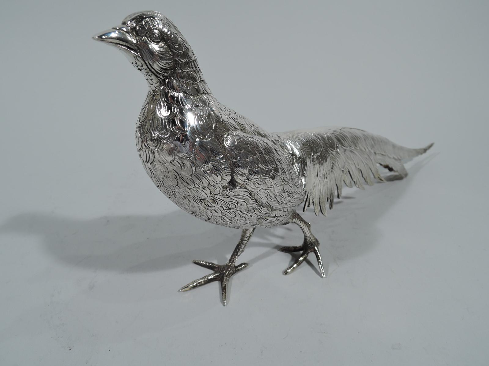 20th Century Fine Pair of Antique German Silver Strutting Pheasants