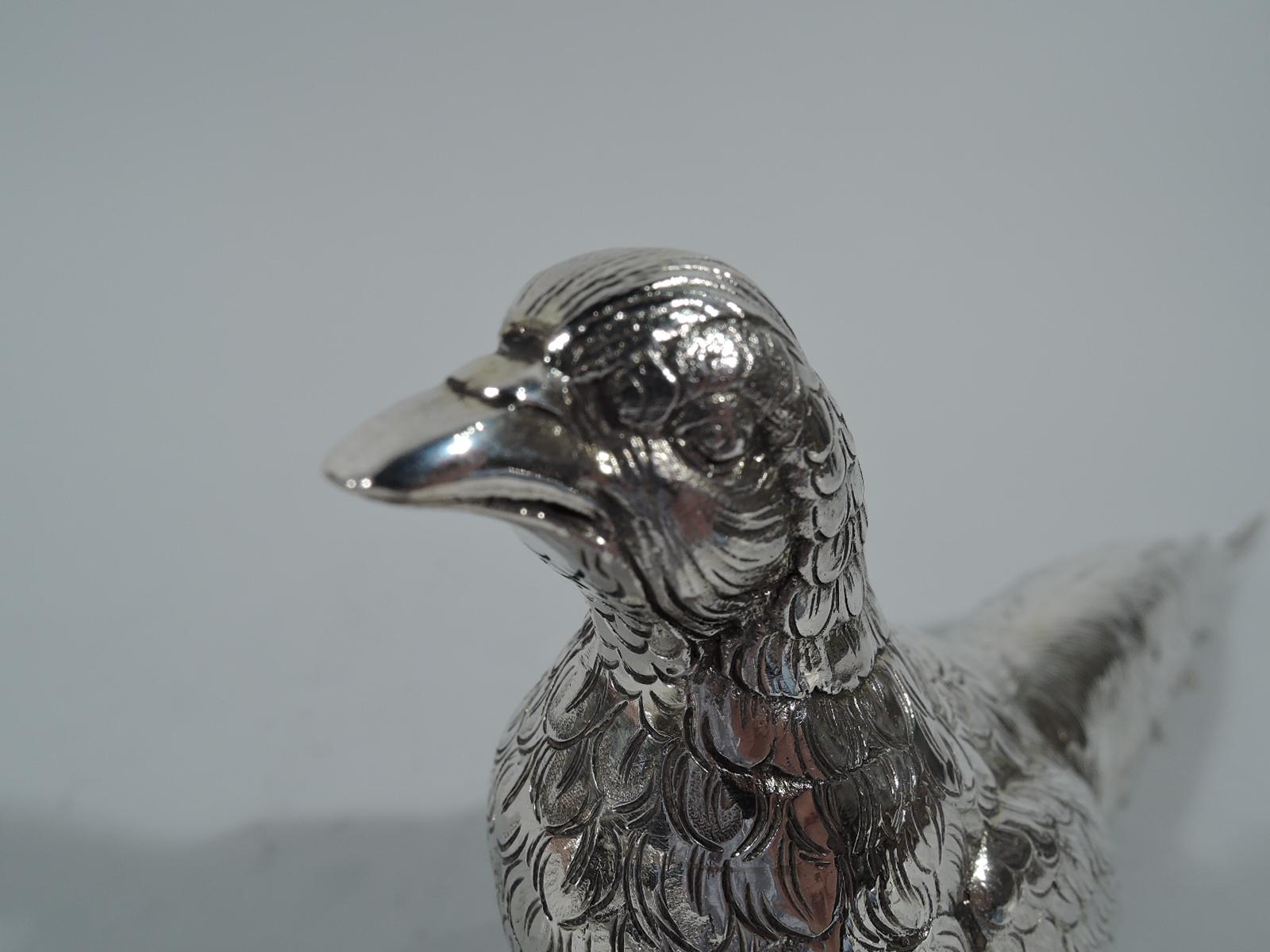 Fine Pair of Antique German Silver Strutting Pheasants 1