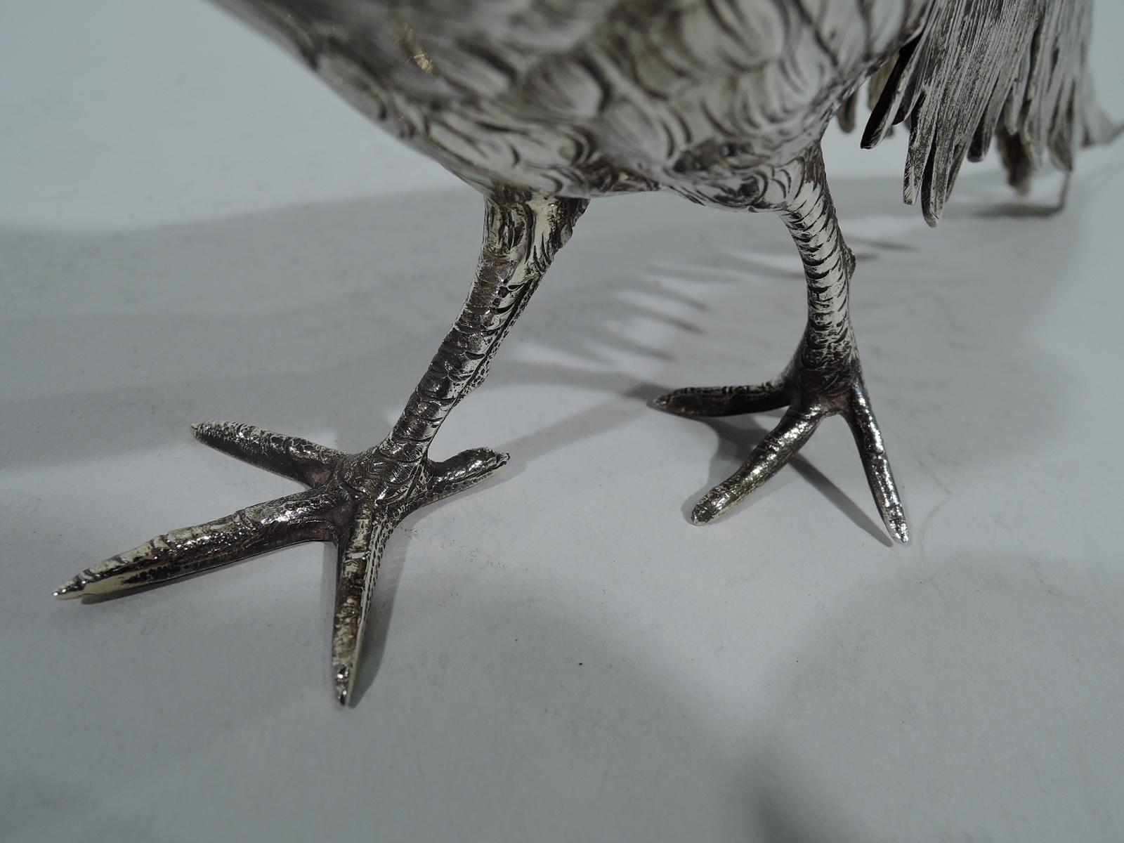 Fine Pair of Antique German Silver Strutting Pheasants 2