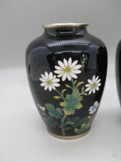 Fine Pair of Antique Japanese Cloisonné Enamel Chrysanthemum Vase By Sato
