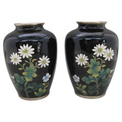 Fine Pair of Antique Japanese Cloisonné Enamel Chrysanthemum Vase By Sato