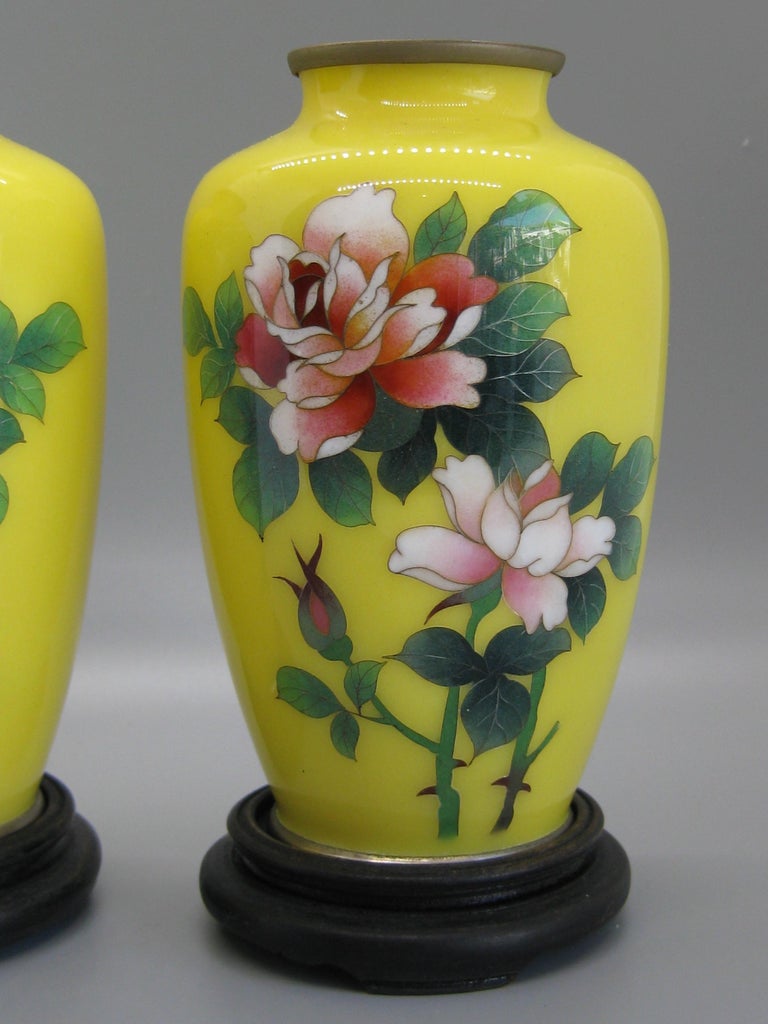 Fine Pair of Antique Japanese Cloisonné Enamel Vase Attributed to Ando