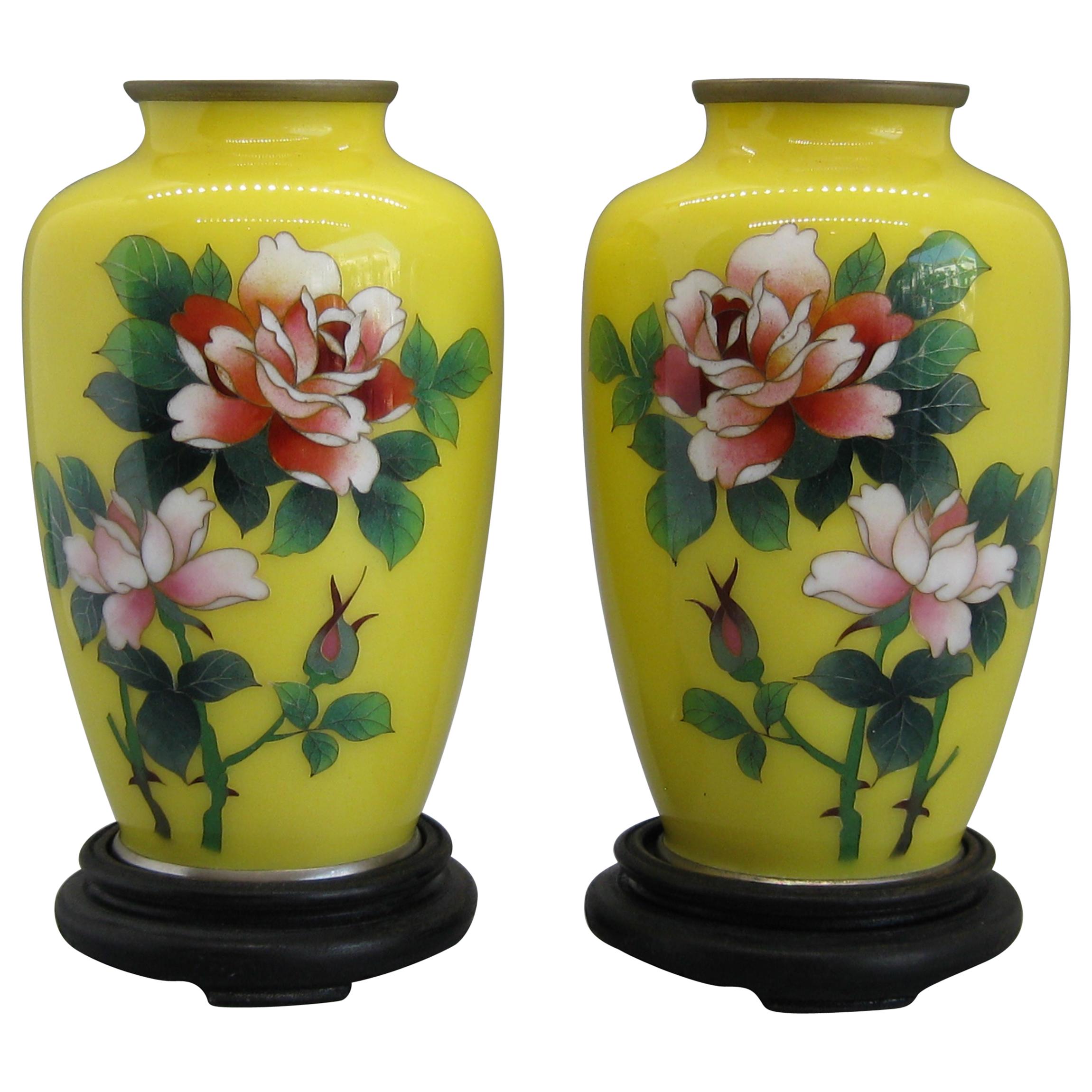 Fine Pair of Antique Japanese Cloisonné Enamel Vase Attributed to Ando Jubei