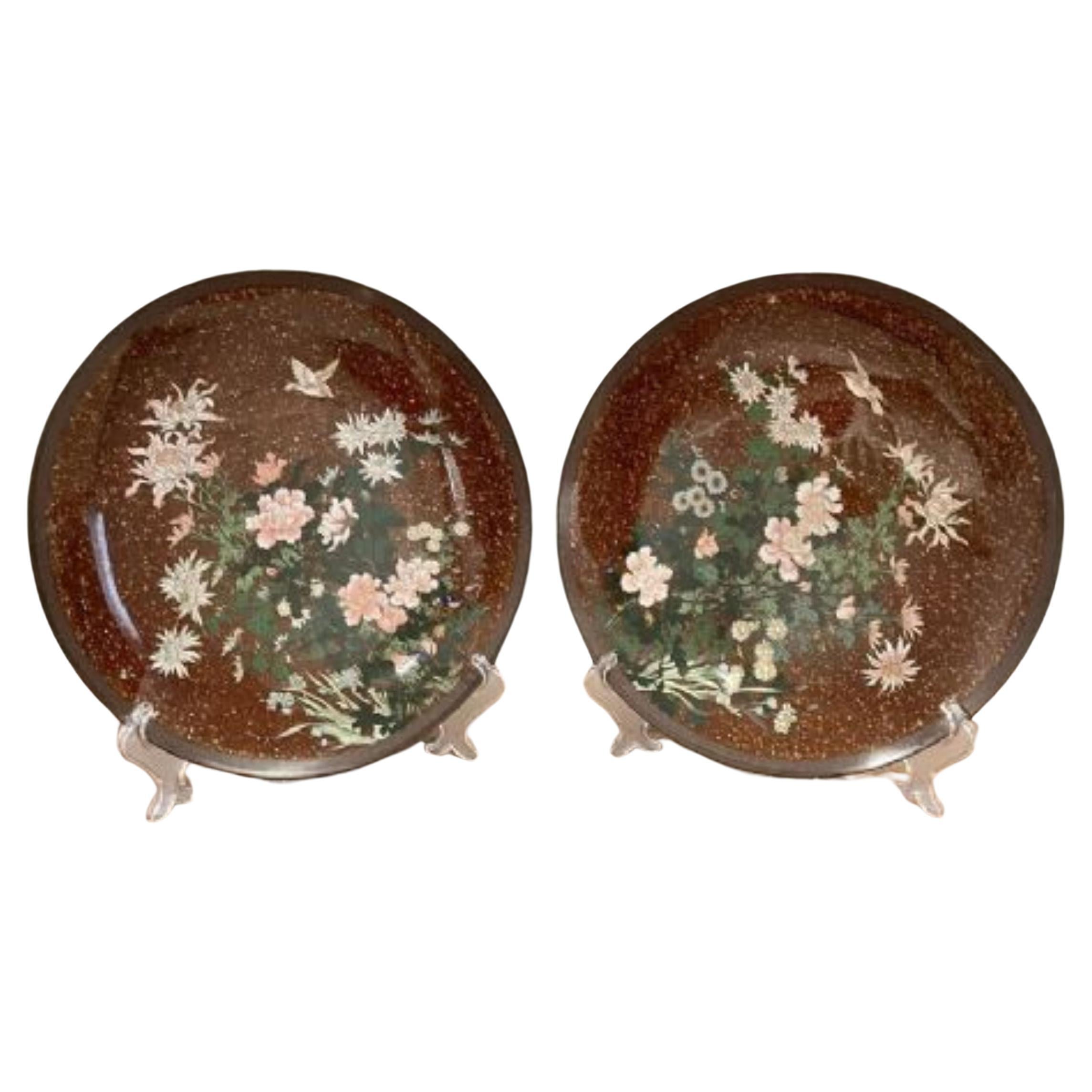 Fine pair of antique Japanese cloisonné plates For Sale