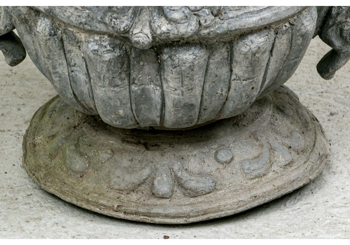 Neoclassical Fine Pair Of Antique Lead Garden Urns For Sale