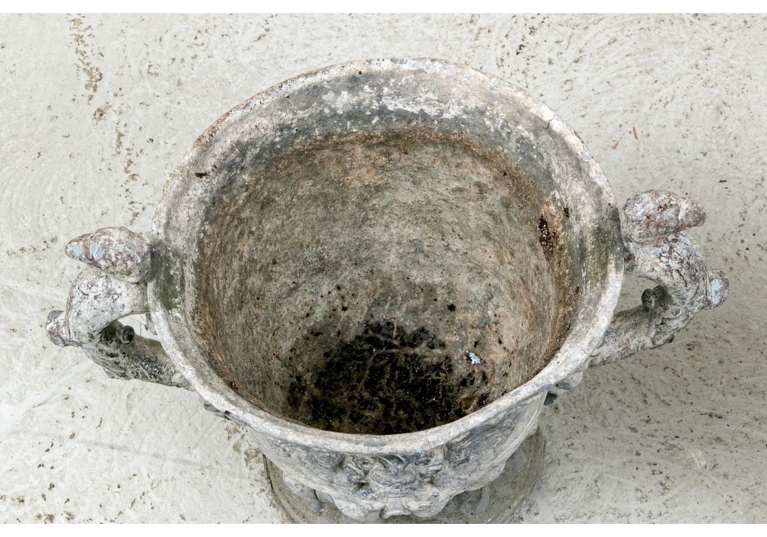 Cast Fine Pair Of Antique Lead Garden Urns For Sale