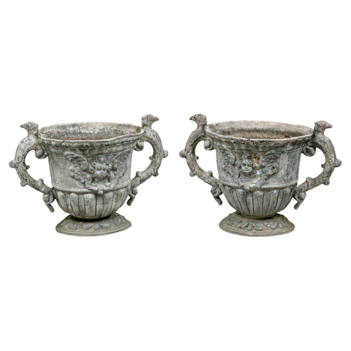 Fine Pair Of Antique Lead Garden Urns For Sale