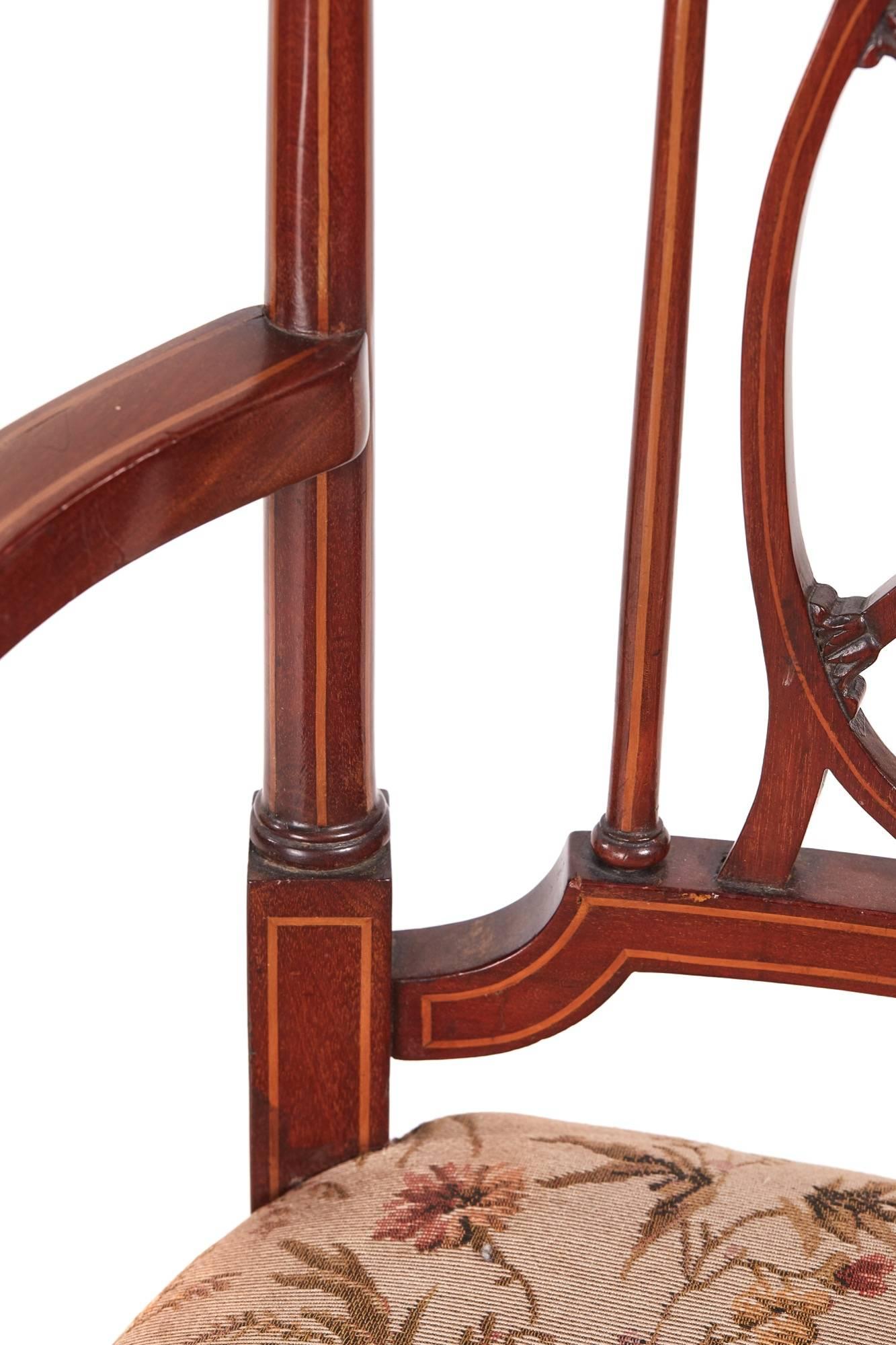 Fine Pair of Antique Mahogany Inlaid Arm/Desk Chairs For Sale 3