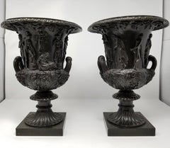 Fine Pair of Antique Roman Neoclassical Period Campagna Shaped Medici Vases
