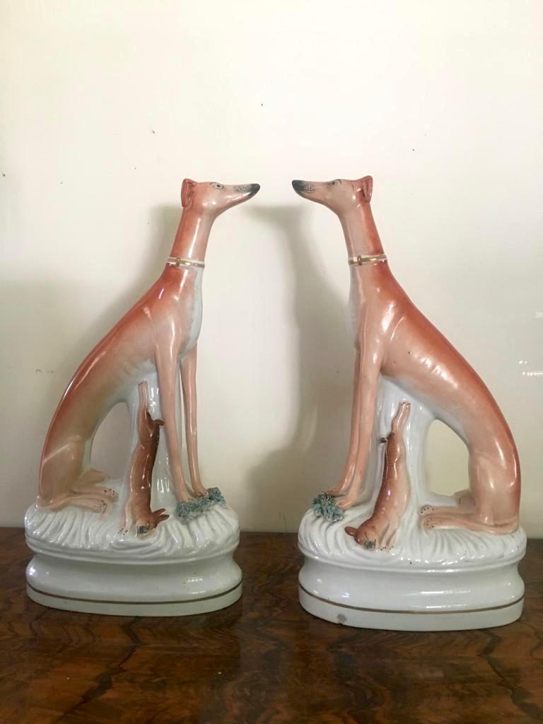 Fine Pair of Antique Staffordshire Greyhounds For Sale 6