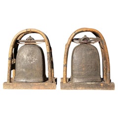 Fine Pair Of Antique Thai Mounted Bronze Elephant Bells