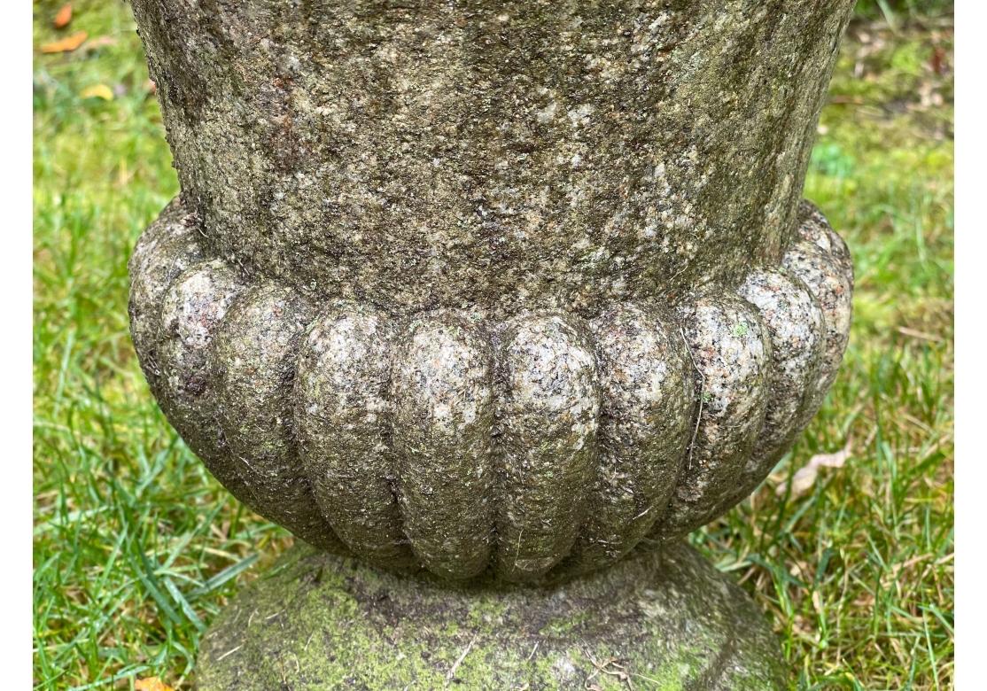 Fine Pair Of Antique Urn Form Granite Garden Stools In Distressed Condition For Sale In Bridgeport, CT