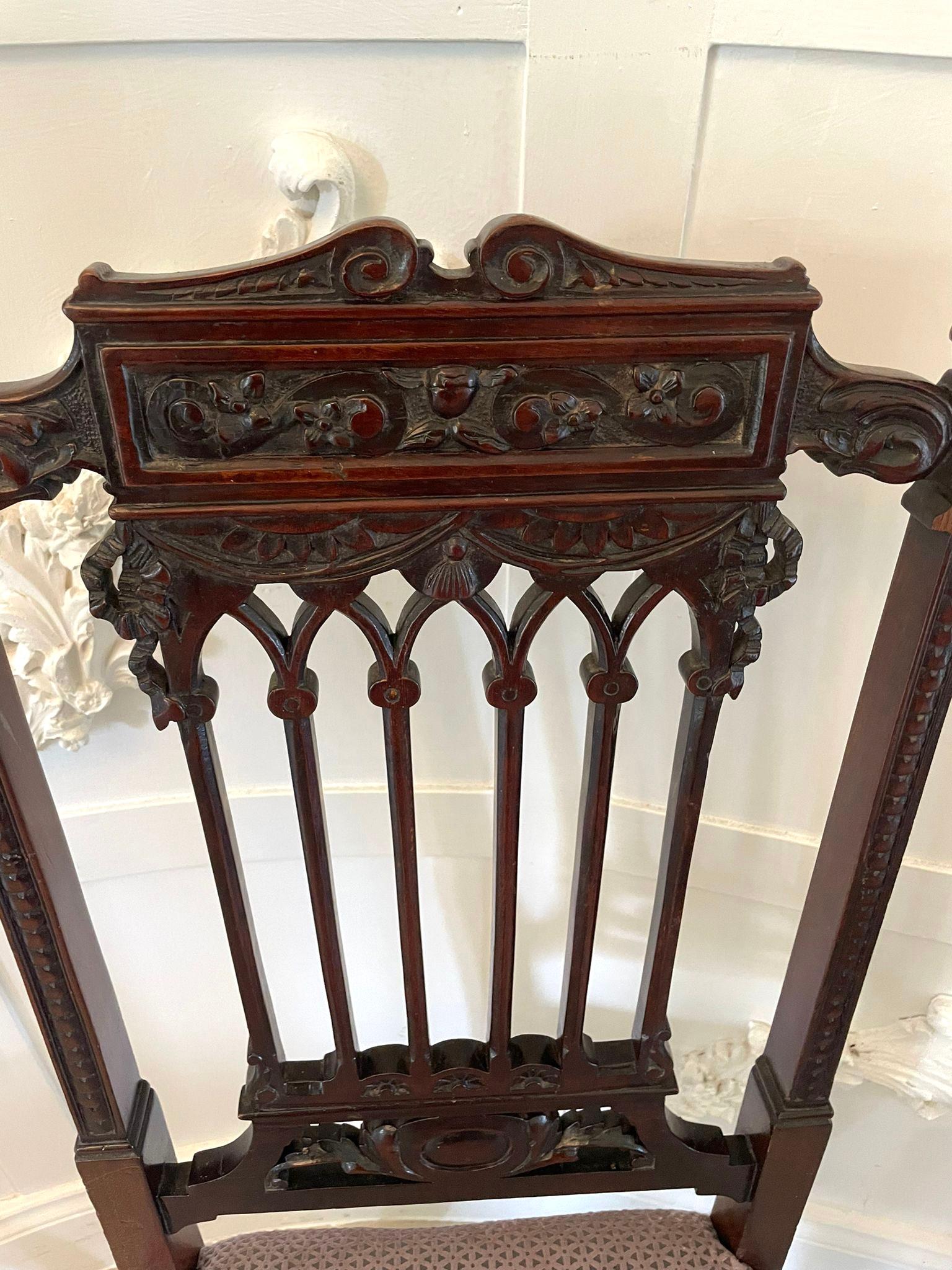 Fine Pair of Antique Victorian Carved Mahogany Side Chairs For Sale 5
