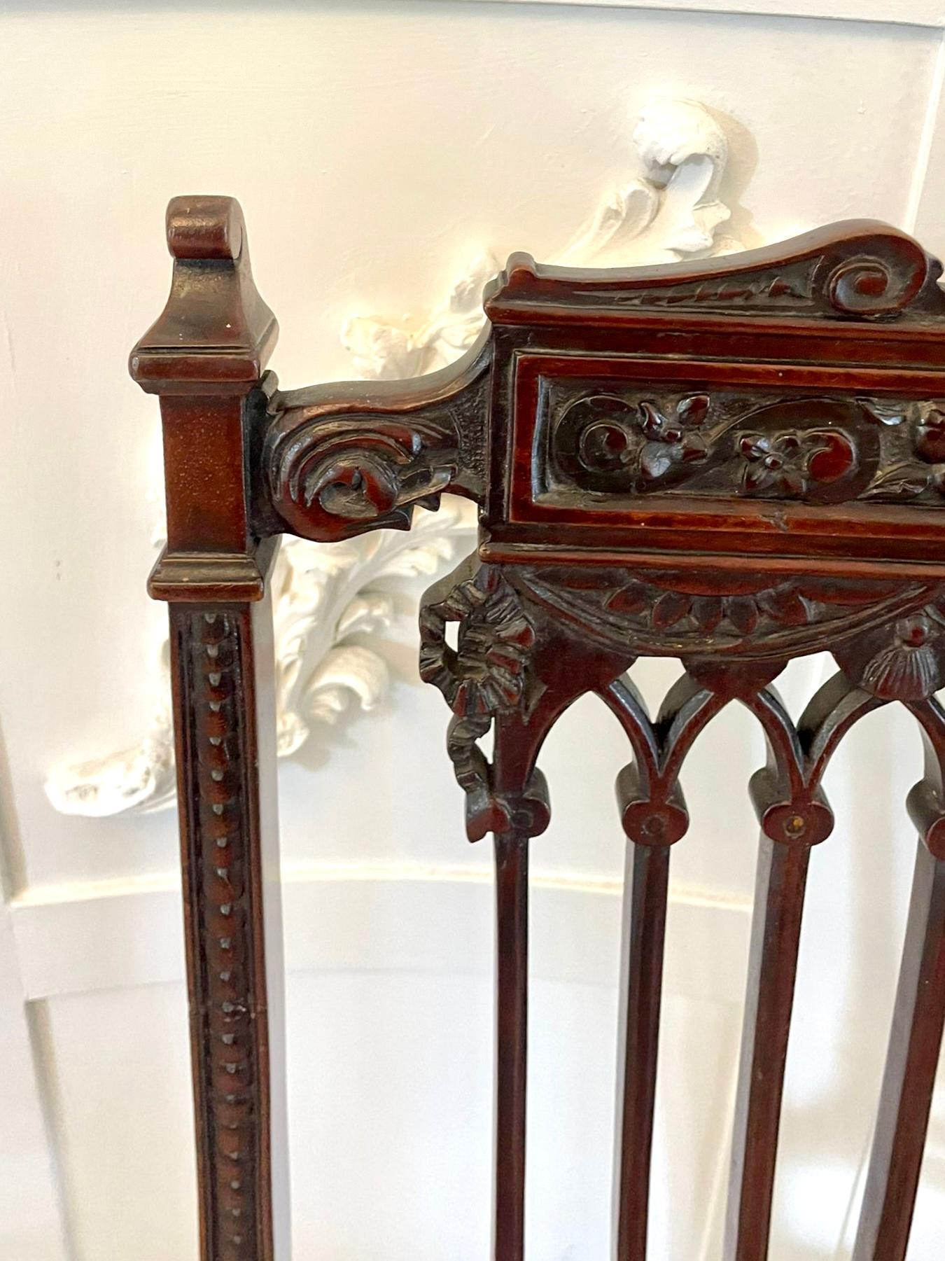 Fine Pair of Antique Victorian Carved Mahogany Side Chairs For Sale 6
