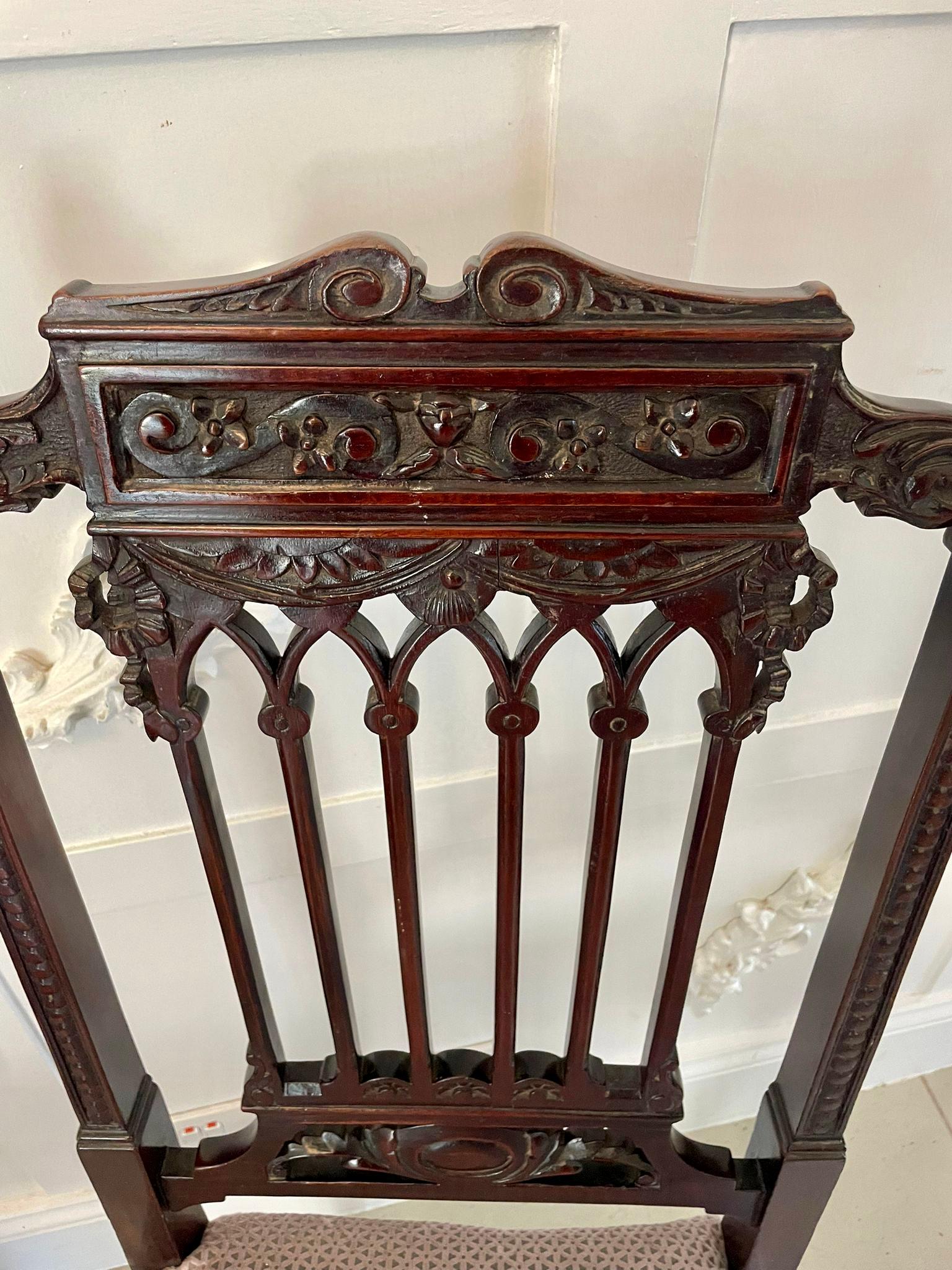 Fine Pair of Antique Victorian Carved Mahogany Side Chairs For Sale 3
