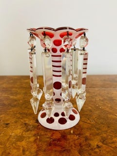 Fine pair of antique Victorian overlaid lustres