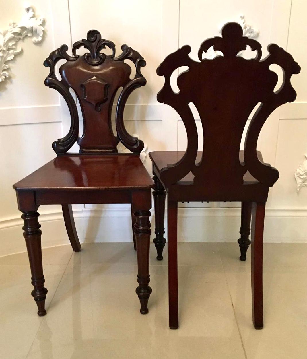 Mahogany Fine Pair of Antique William IV Hall Chairs