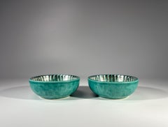 Fine Pair Of Argenta Salts By Wilhelm Kage, Sweden. Applied Silver Stoneware