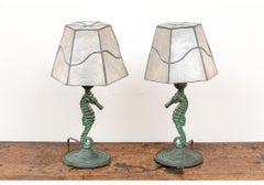 Fine Pair Of Arts And Crafts Era Bronze Sea Horse Lamps