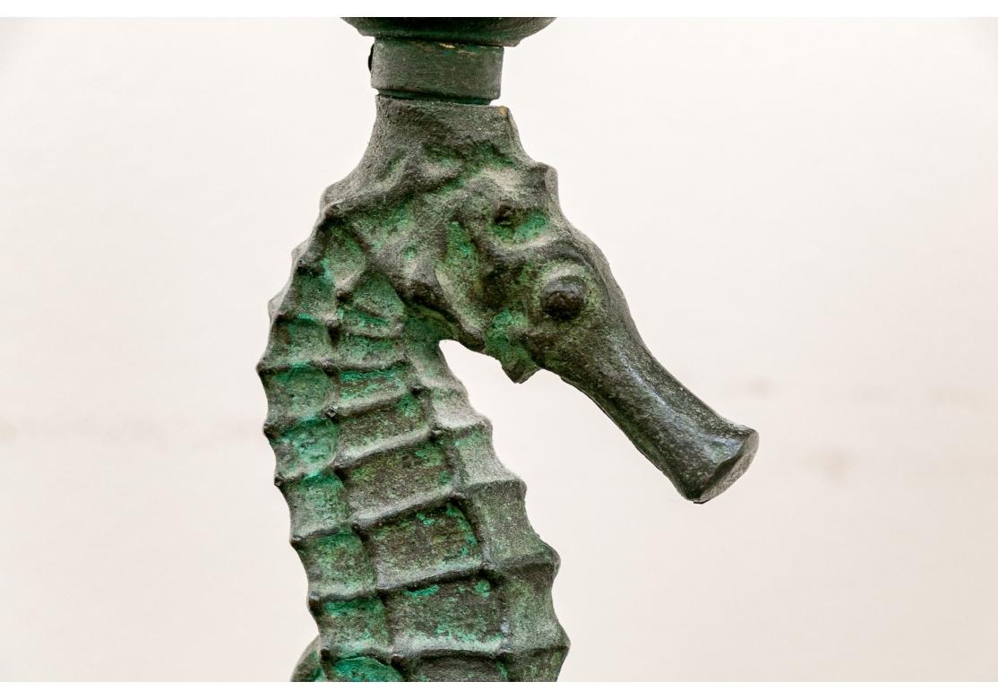 Arts and Crafts Fine Pair Of Arts And Crafts Era Bronze Sea Horse Lamps For Sale