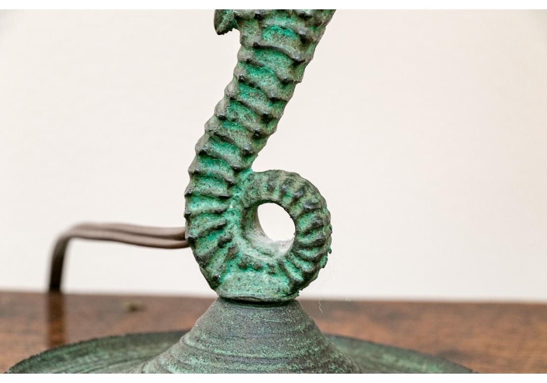 Fine Pair Of Arts And Crafts Era Bronze Sea Horse Lamps For Sale 2
