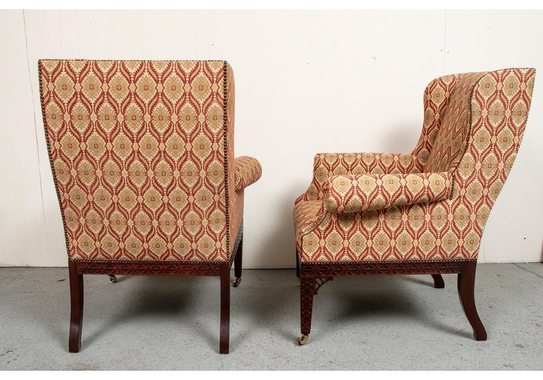 Fine Pair of Baker Chippendale Style Wing Chairs In Good Condition In Bridgeport, CT