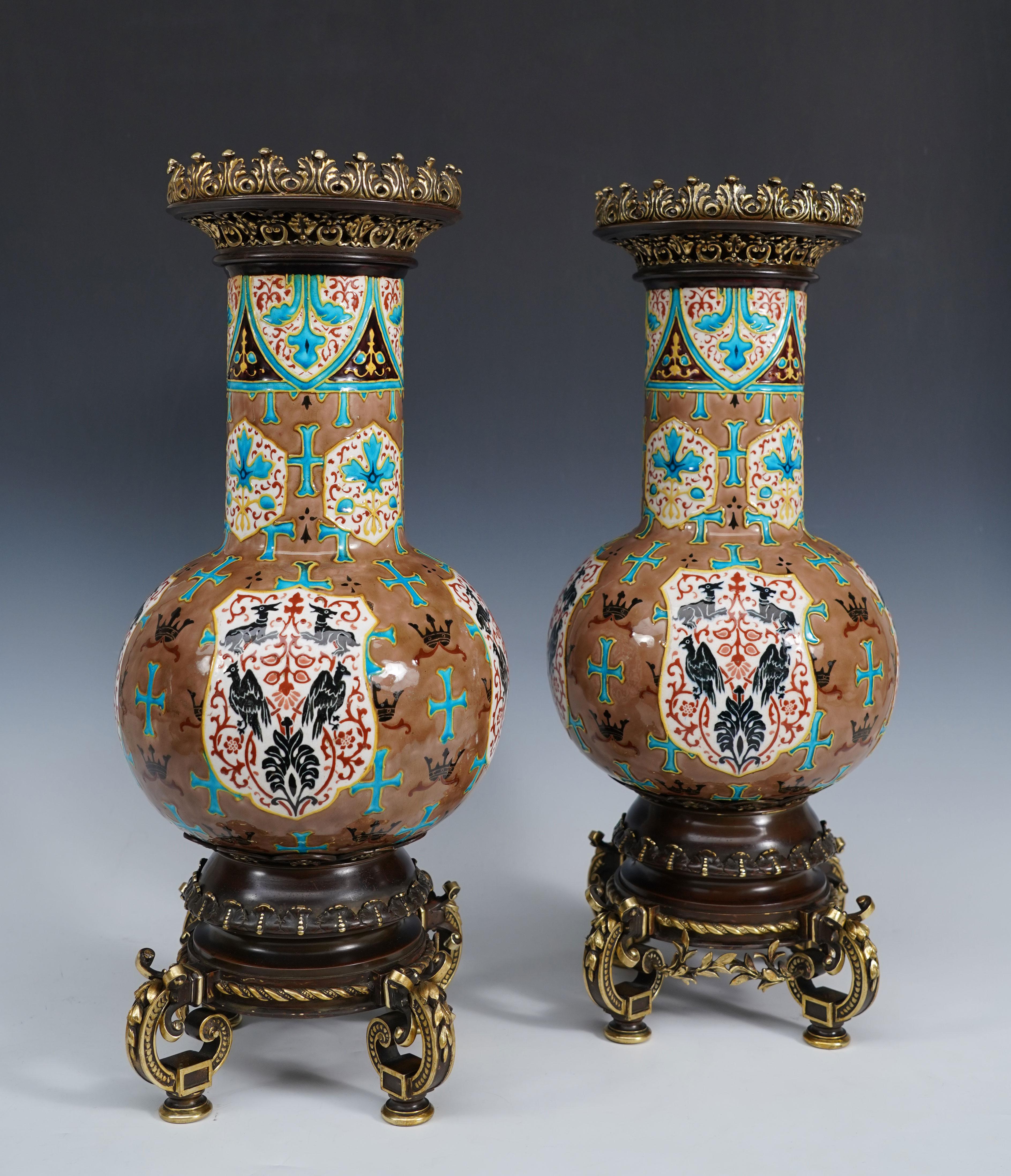 Other Fine Pair of Baluster Vases, J.Vieillard & Cie and A. de Caranza, France, C1880 For Sale