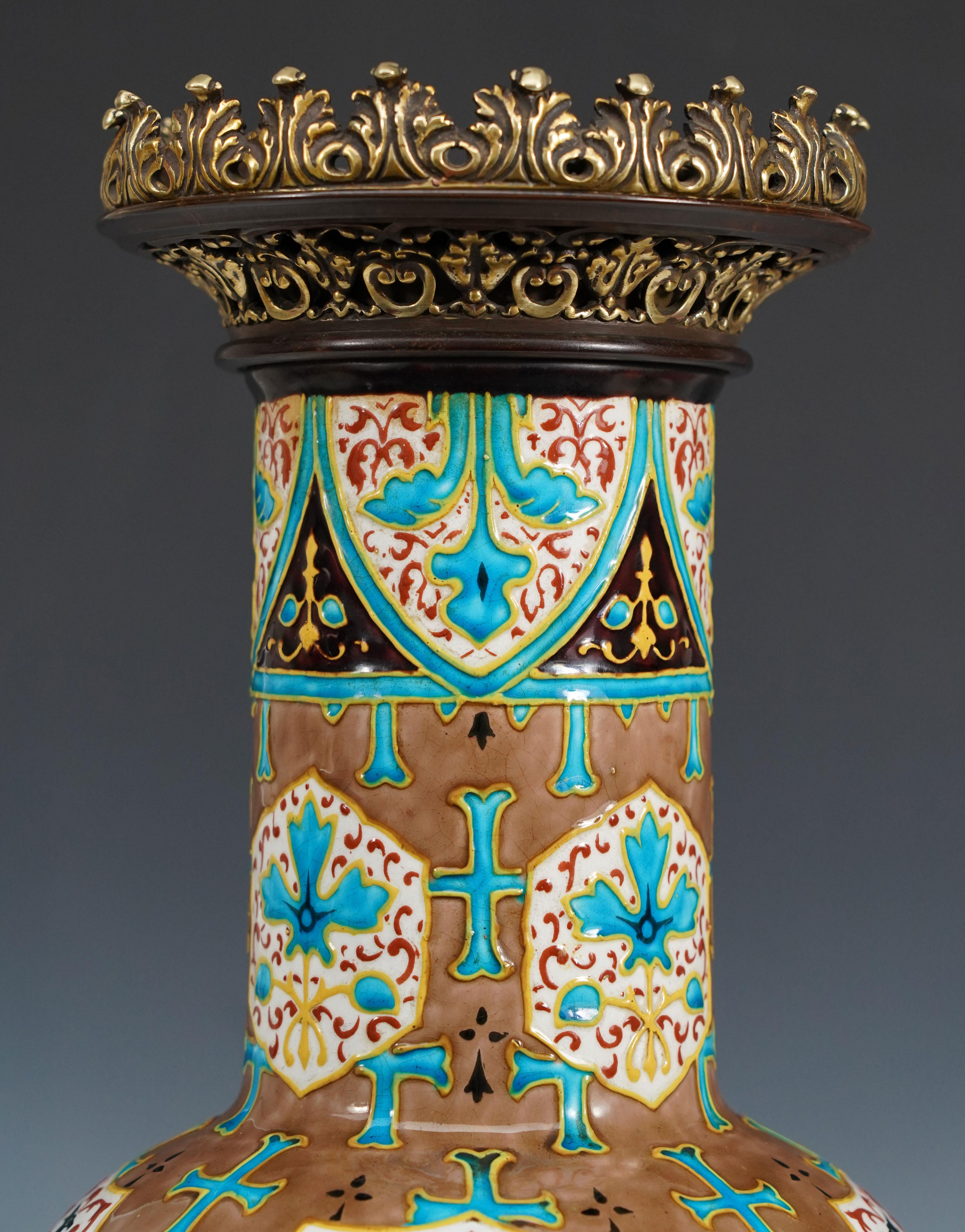 Hand-Painted Fine Pair of Baluster Vases, J.Vieillard & Cie and A. de Caranza, France, C1880 For Sale