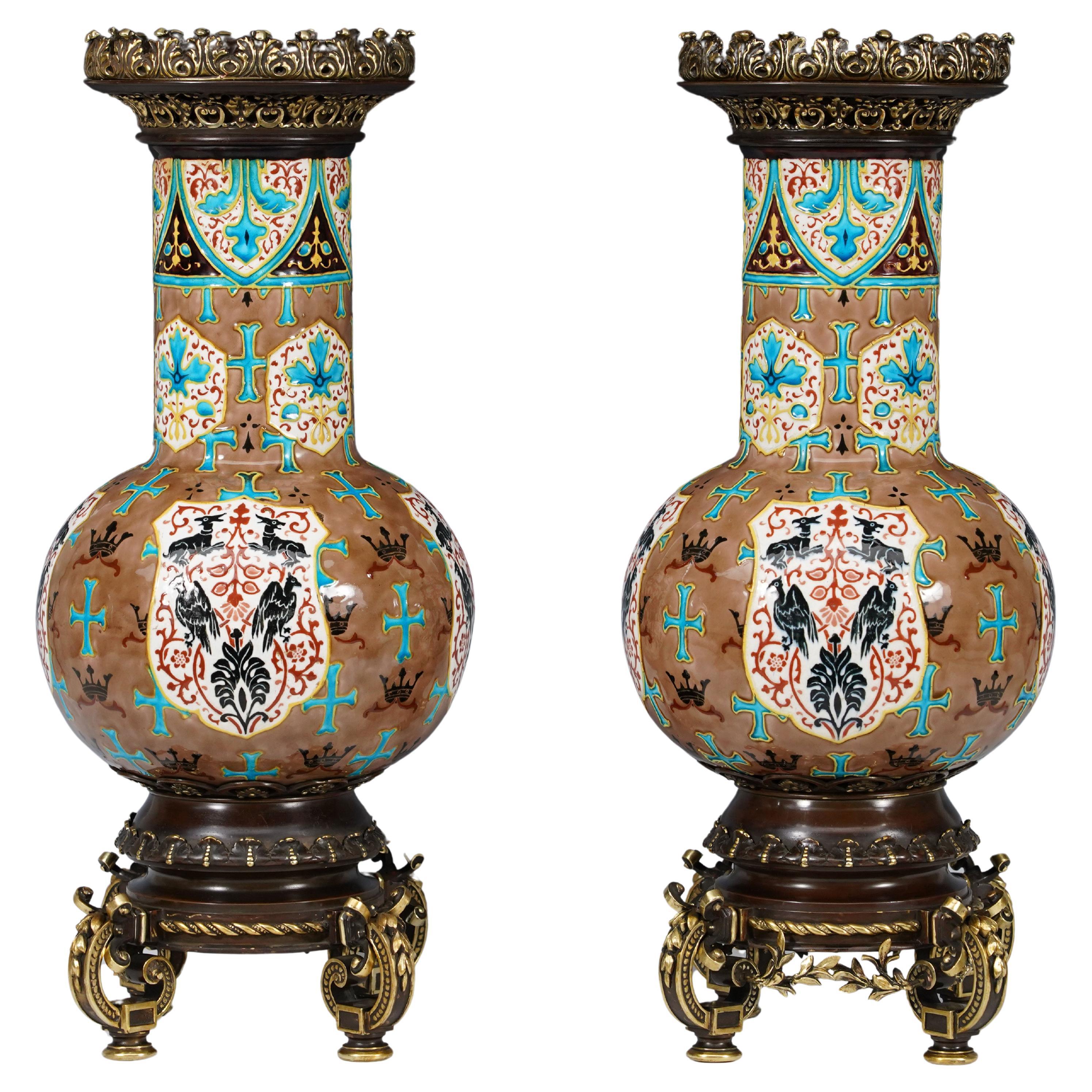 Fine Pair of Baluster Vases, J.Vieillard & Cie and A. de Caranza, France, C1880 For Sale