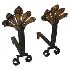 Fine Pair of Baroque Andirons in the Style of Gilbert Poillerat, France 1940