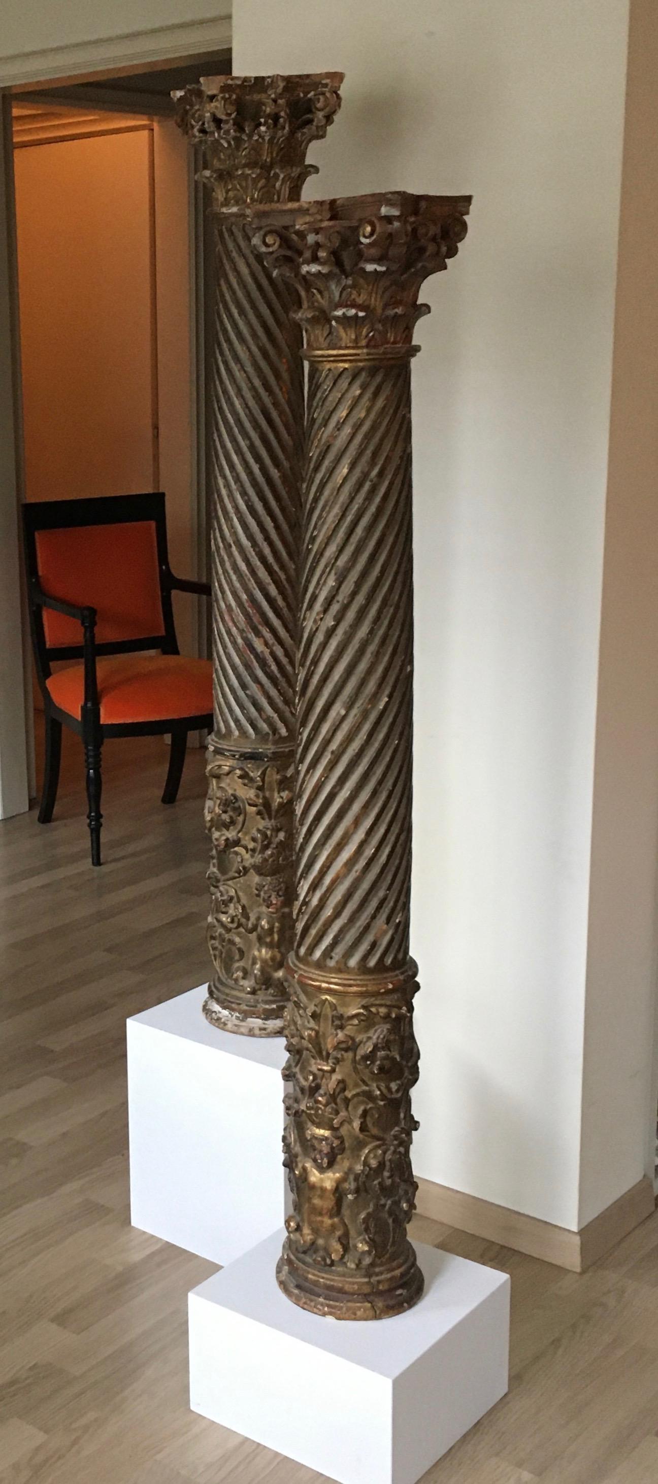 Italian Fine Pair of Baroque Columns, Italy, End of 18th Century For Sale