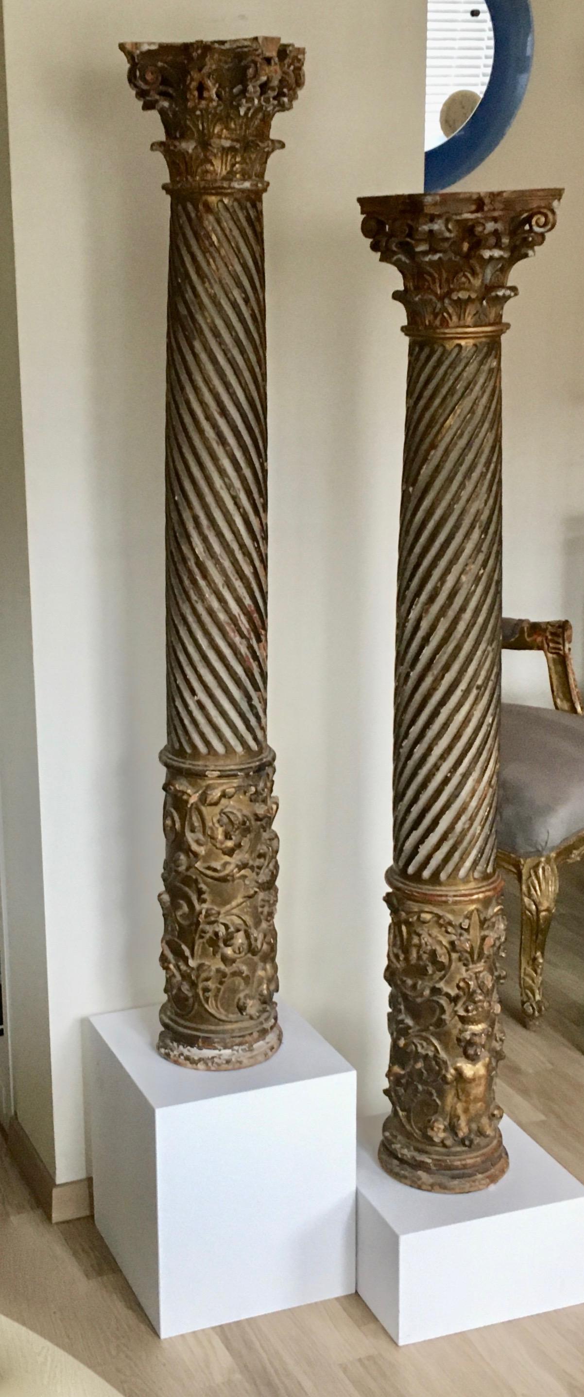 Gilt Fine Pair of Baroque Columns, Italy, End of 18th Century