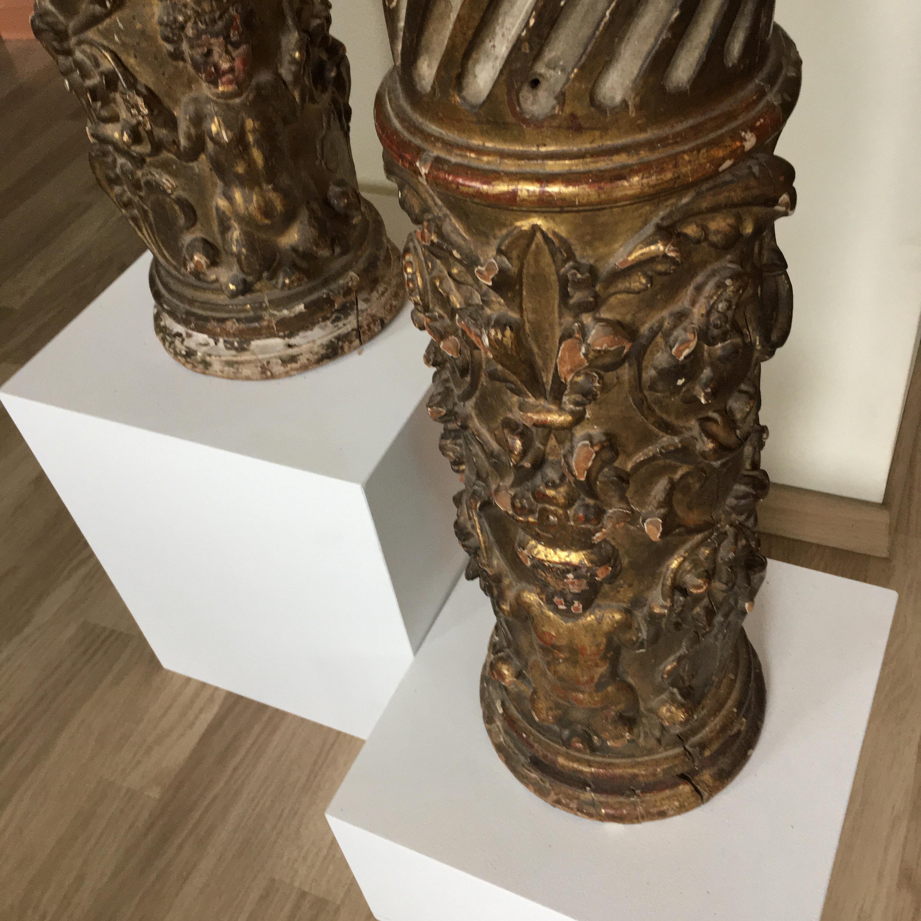 Wood Fine Pair of Baroque Columns, Italy, End of 18th Century For Sale