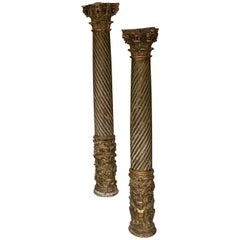 Antique Fine Pair of Baroque Columns, Italy, End of 18th Century