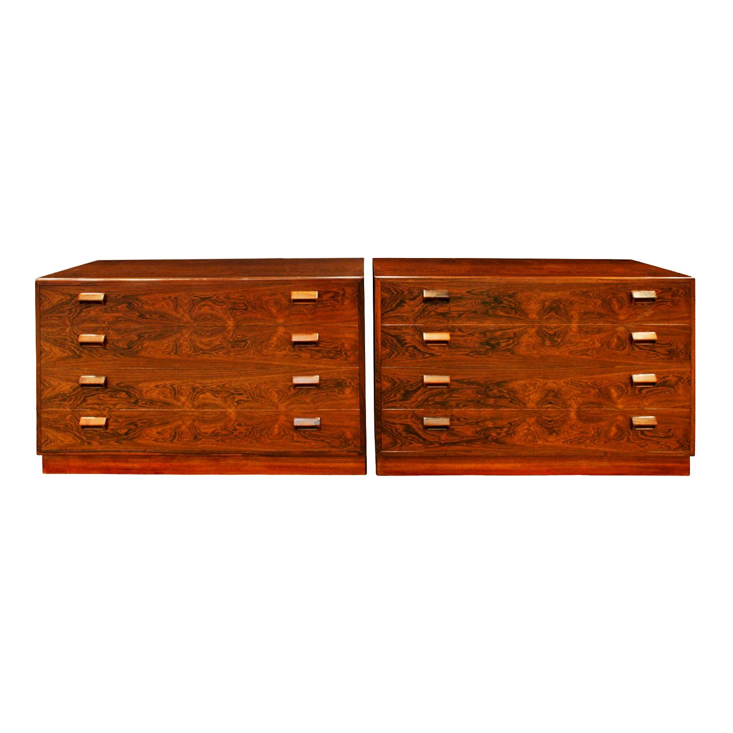 Fine Pair of Bedside Tables / Chests in Brazilian Rosewood, 1950s