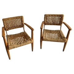 Fine pair of beech and rope armchairs by Audoux Minet