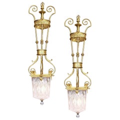 Fine Pair of Belle Époque Neoclassical Style Gilt-Metal and Cut-Glass Lanterns