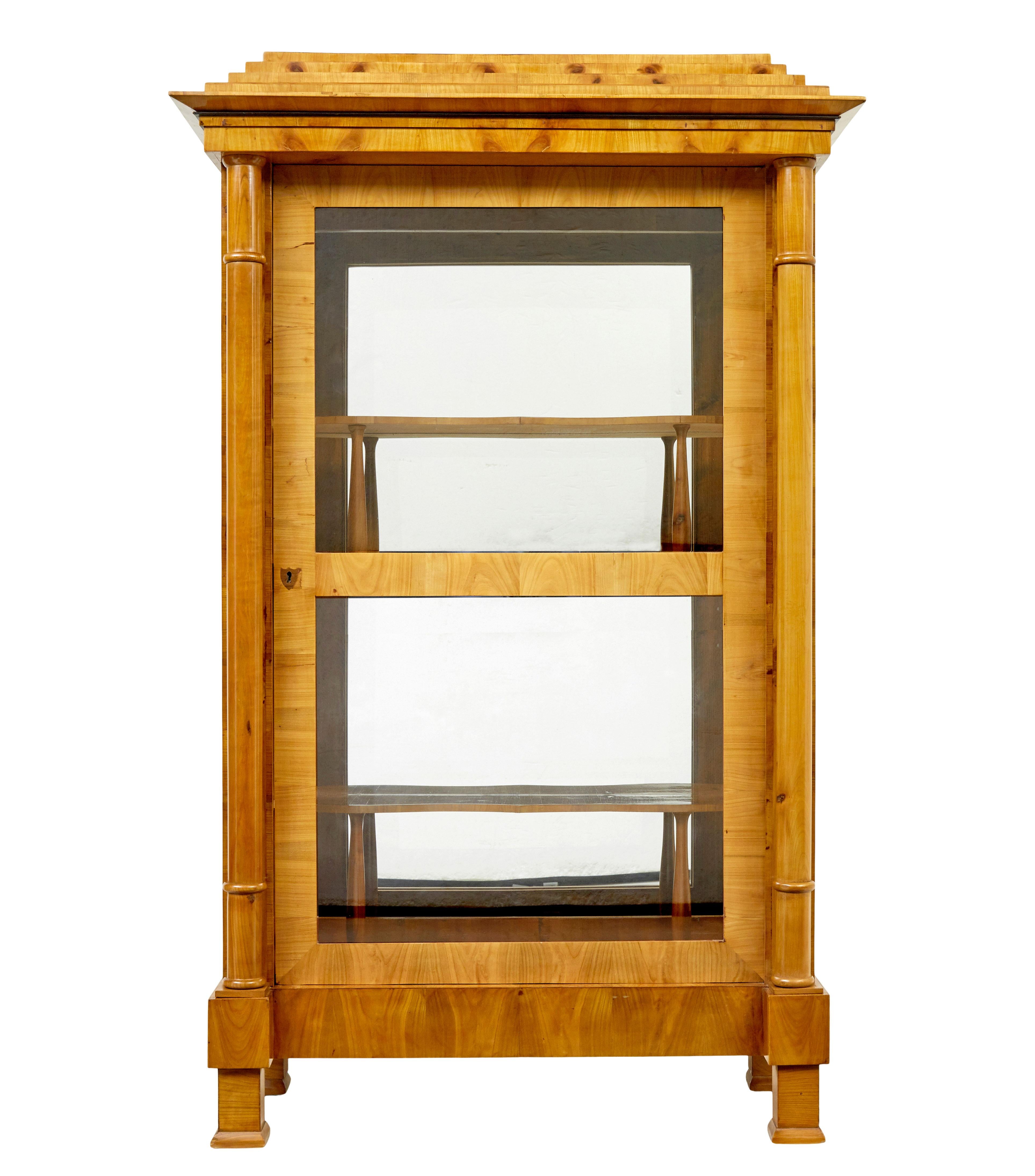 Fine pair of Biedermeier glazed elm display cabinets circa 1840.

We are pleased to offer this pair of Swedish biedermeier period vitrines, which offer many possibilities for the home, retail or hospitality.

Single glazed door to each which open on
