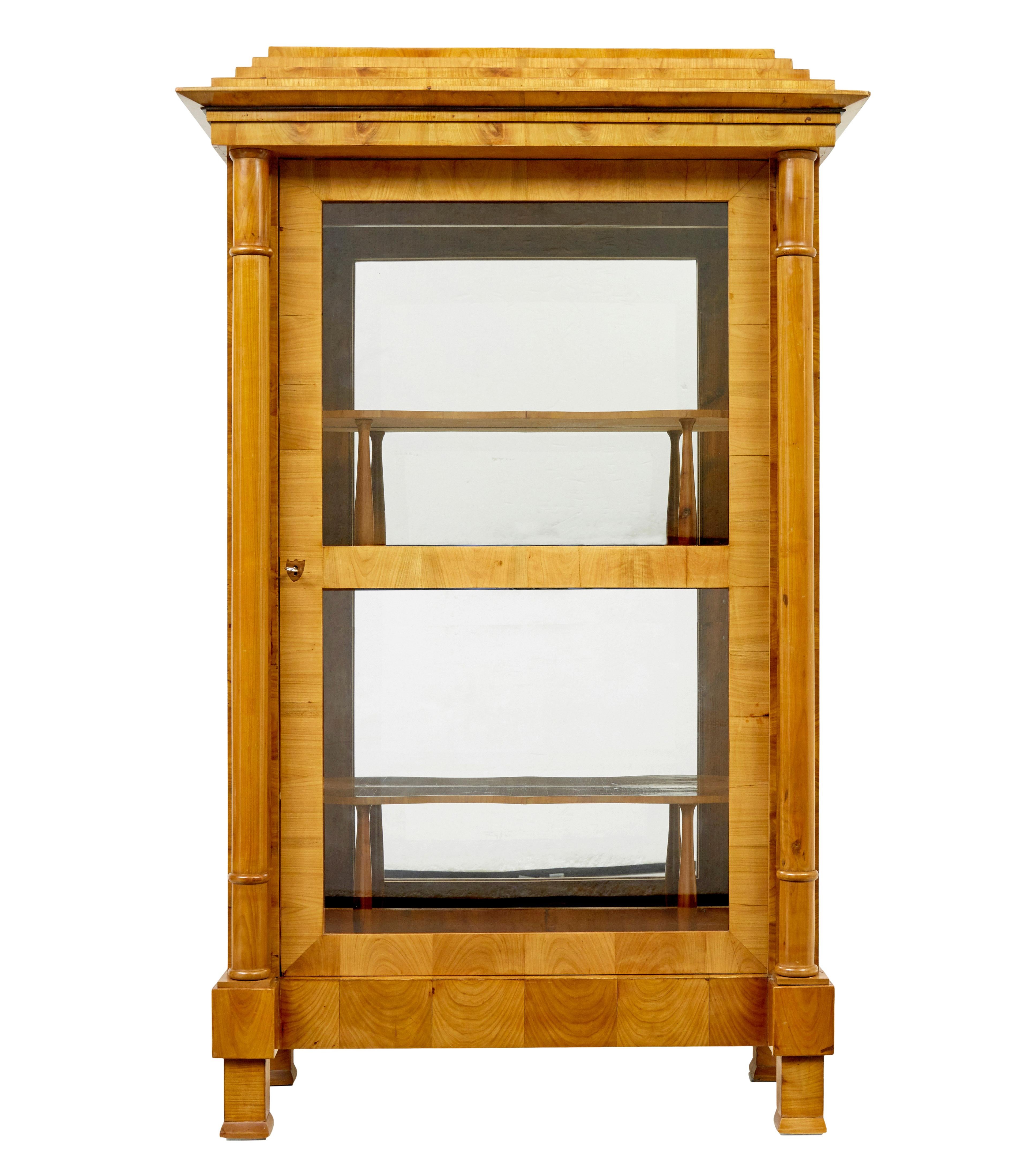 Swedish Fine pair of Biedermeier glazed elm display cabinets For Sale