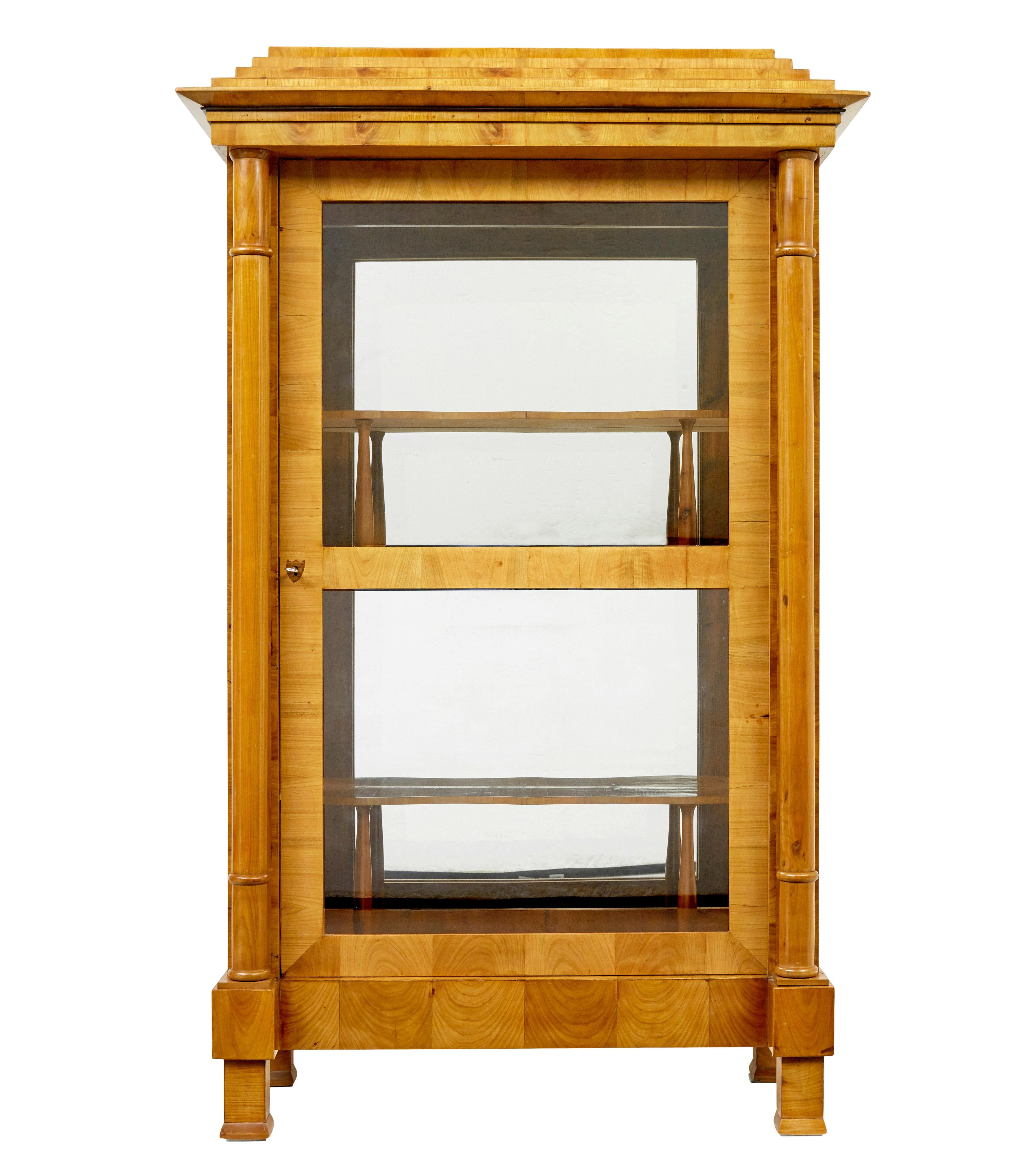 Swedish Fine pair of Biedermeier glazed elm display cabinets For Sale