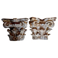 Fine Pair of Big Hand Carved Corinthian Pilaster Capitals, Italy, 18th Century