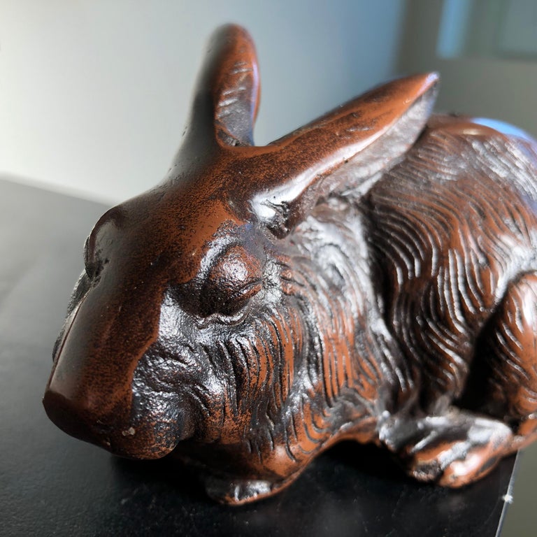 Fine Pair of Big Hand Cast Bronze Playful Rabbits from Old Japan, Best ...