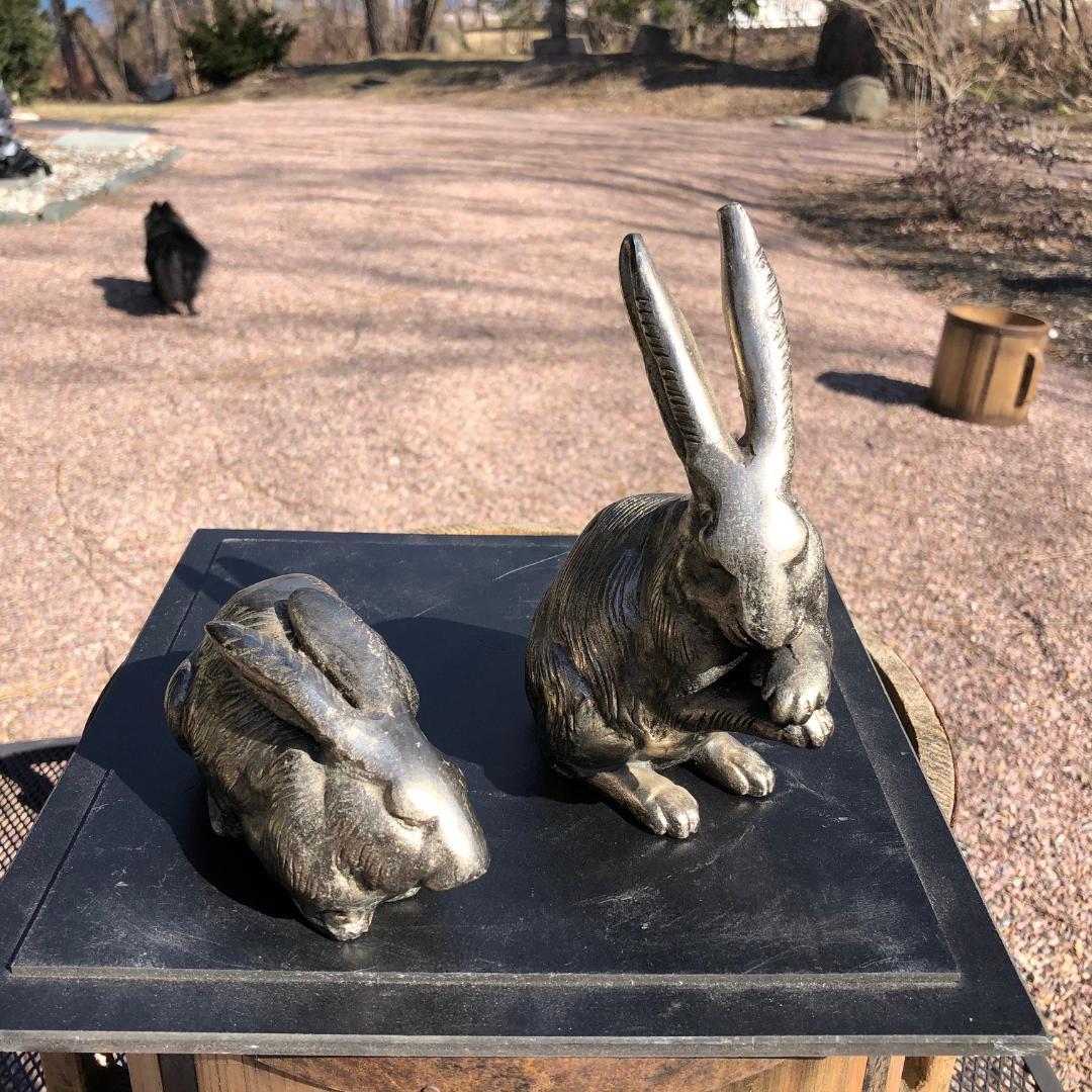 Fine Pair of Big Hand Cast Bronze Playful Rabbits from Old Japan In Good Condition In South Burlington, VT