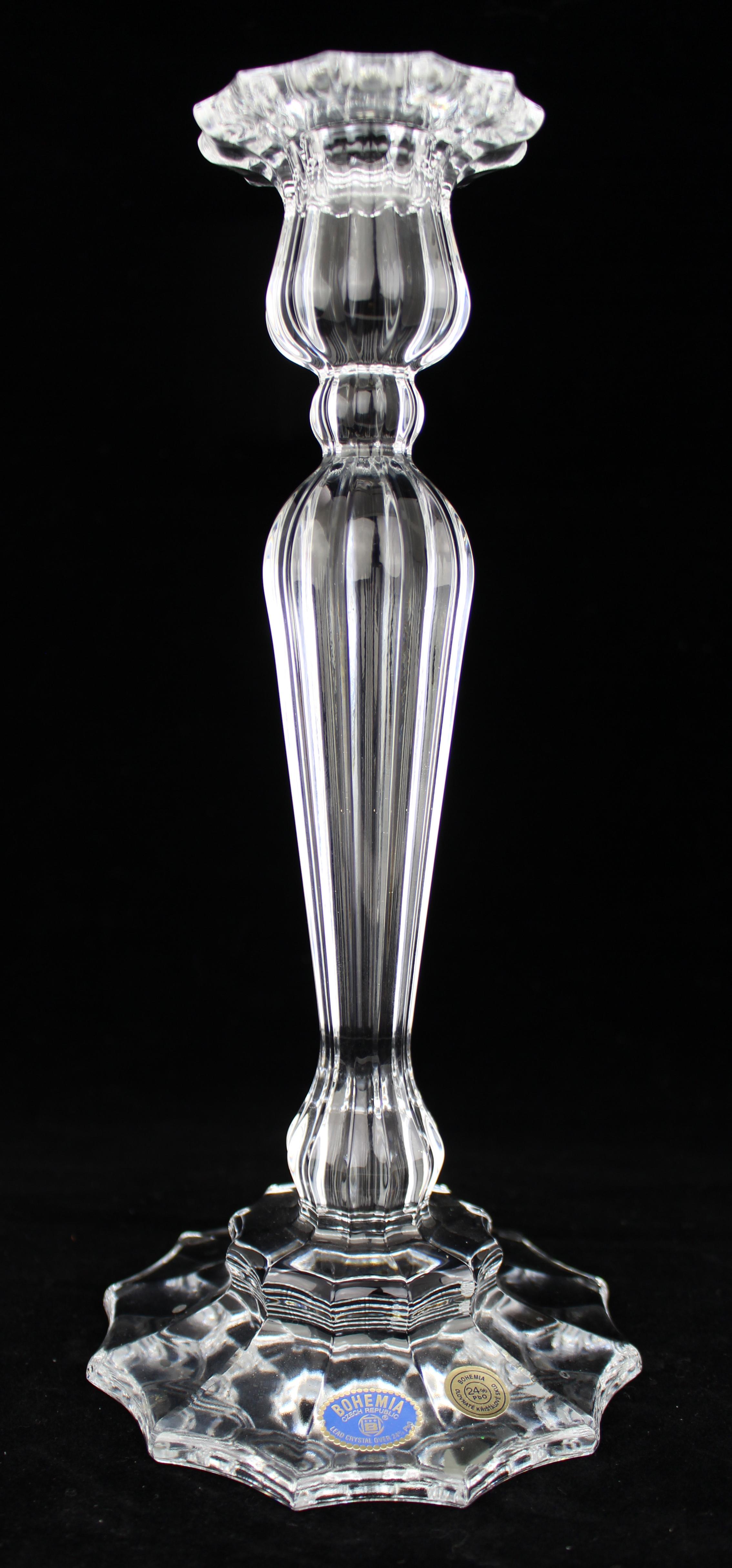 Fine Pair of Bohemia Lead Crystal Candlesticks For Sale 4