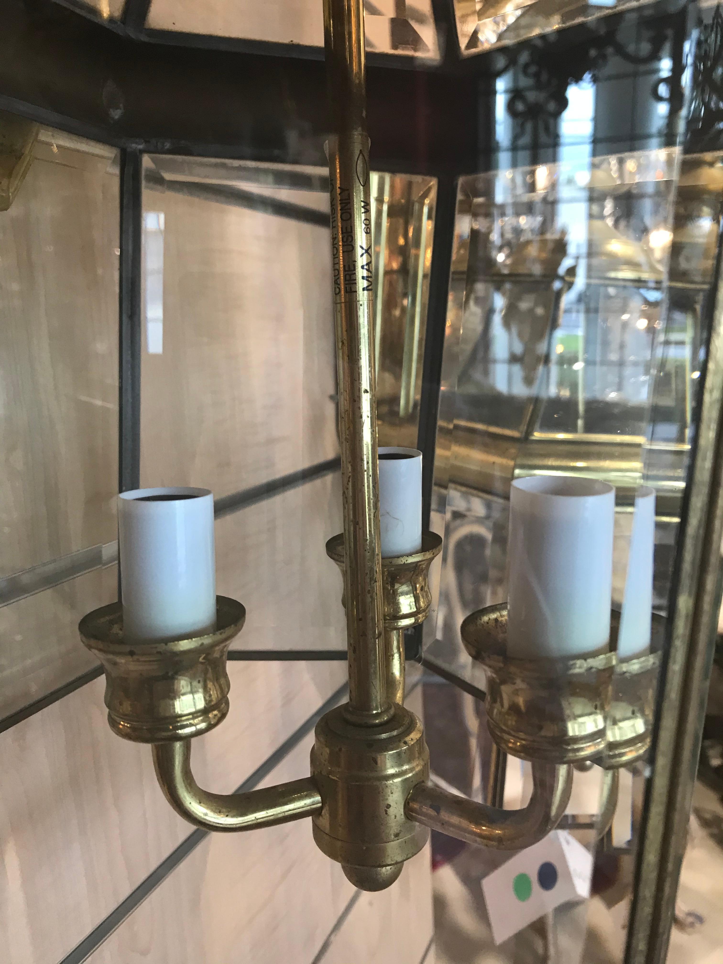 20th Century Fine Pair of Brass & Glass Lanterns For Sale