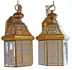 Fine Pair of Brass & Glass Lanterns