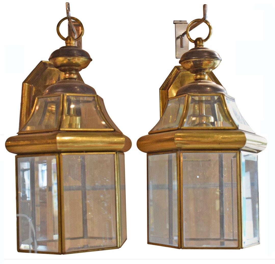 Fine Pair of Brass & Glass Lanterns For Sale 1